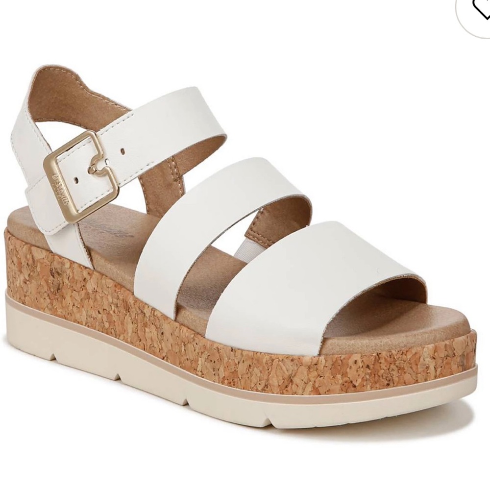Dr Scholl's Women Once Twice Cork Platform‎ Fisherman Sandal Size US 9 WhiteTan